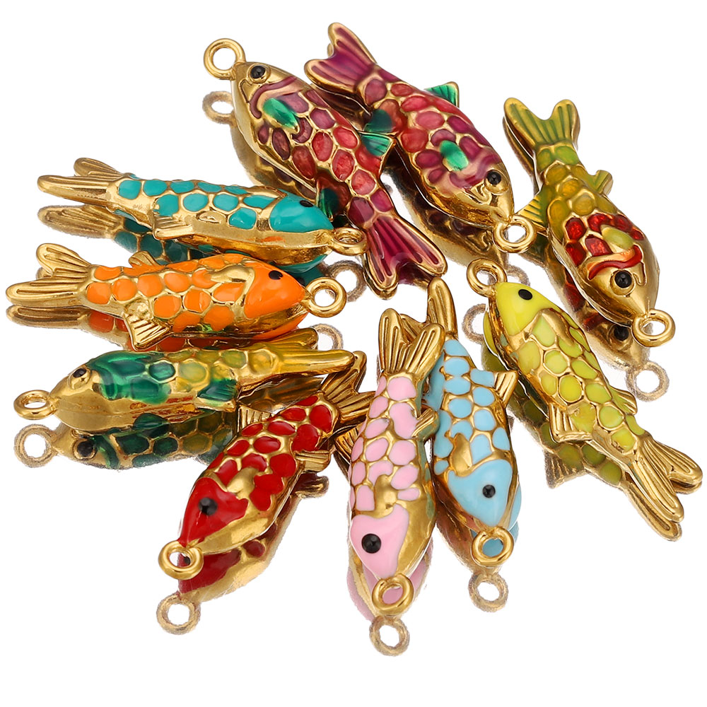 Jewelry Making Materials Wholesale - 2 Stück Edelstahl bunte Emaille Gold