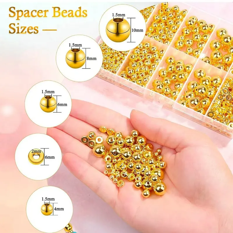 Jewelry Making Course - 1000 Stück goldene Distanzperlen-Set, CCB-Kugel, rund,