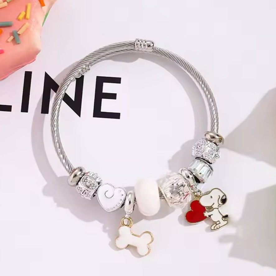 Jewelry Making Metals - Niedliches Cartoon Snoopy Knochen-Herz Perlenarmband Schmuck
