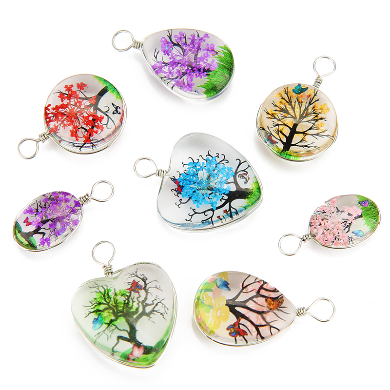 Jewelry Making For Beginners - 5 Stück bunte Baum-Kristallglas-Ohrring-Charms, Perlen, Herztröpfchen,