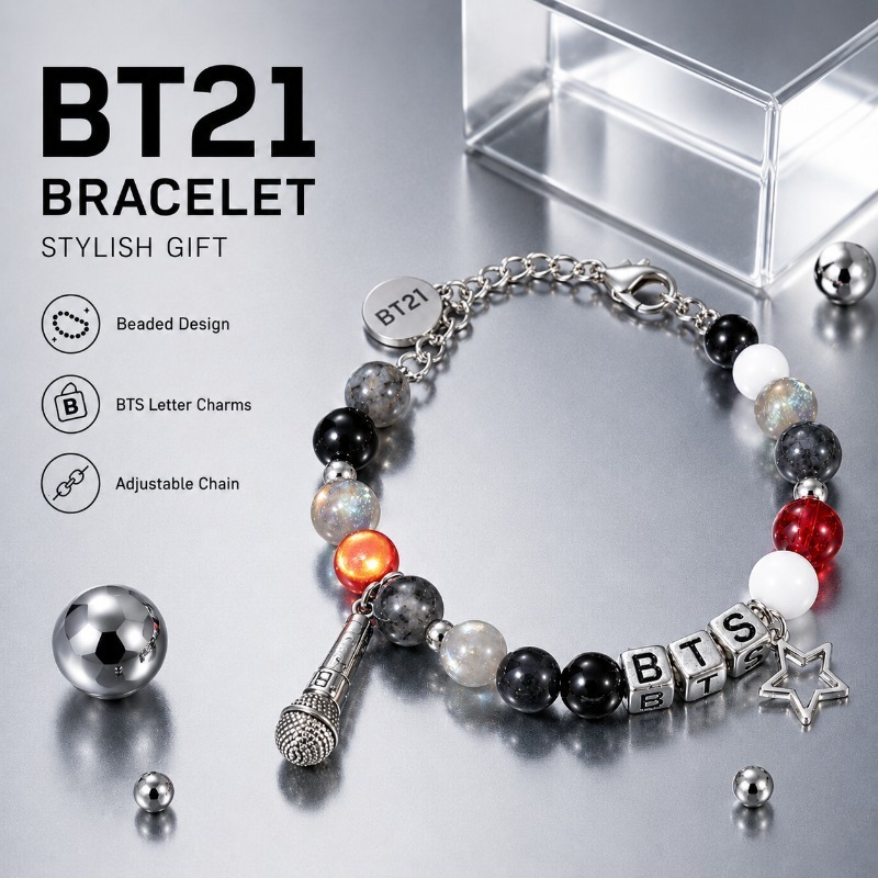 BT21 Schwarz-Rotes Perlenarmba – Jewelry Making Metals Bewertung und Preis